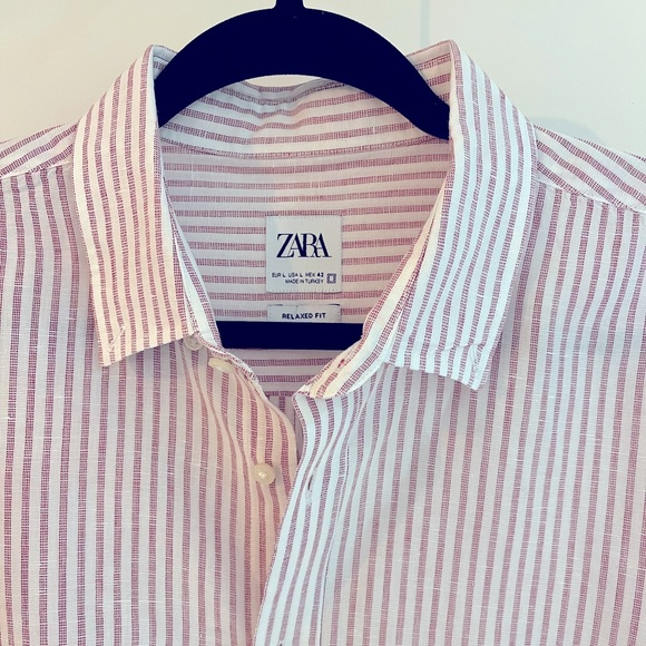 Zara NWOT casual striped button down size large relaxed fit - Picture 2 of 4